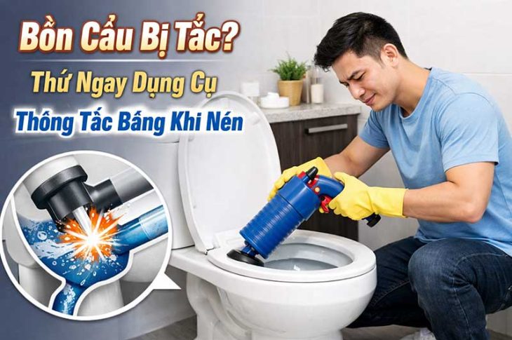 Bồn Cầu Bị Tắc? Thử Ngay Dụng Cụ Thông Tắc Bằng Khí Nén